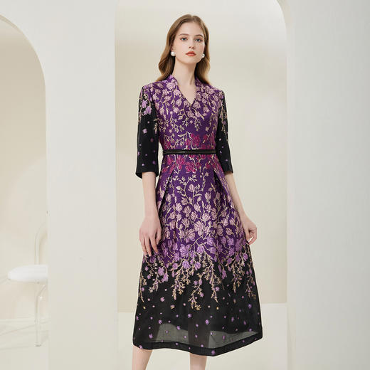 NA820斯尔丽[商场同款]春季新款收腰大下摆优雅高贵提花礼服连衣裙 商品图0