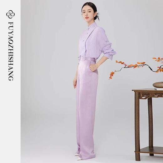 FUYAO扶摇 国风新中式紫色套装女秋冬高级感时尚衬衫西装裤两件套 商品图3