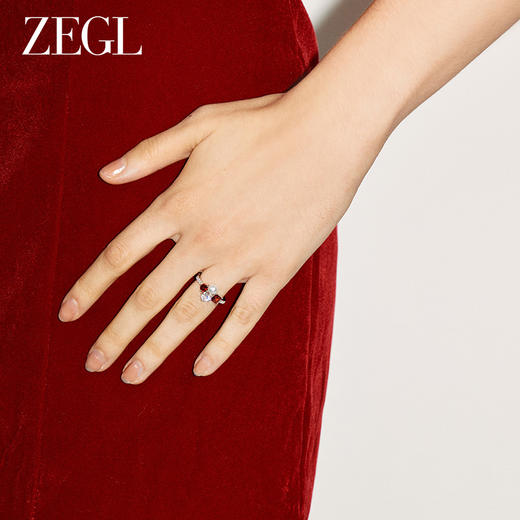 ZEGL设计师新年系列红色锆石戒指女小众设计轻奢高级感指环食指戒 商品图6