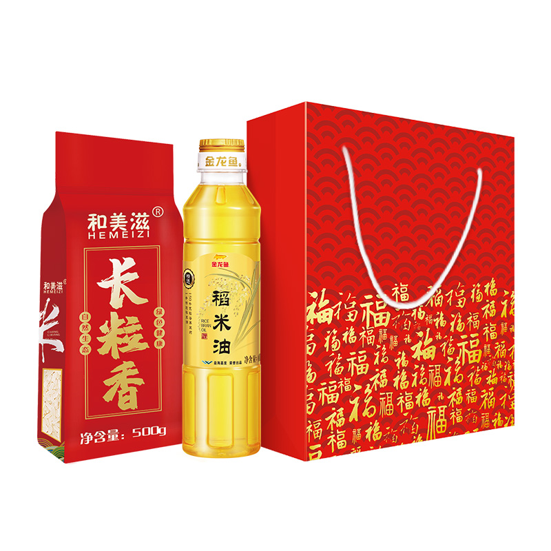 金龙鱼精选稻米油400ML+和美滋米500g+礼袋