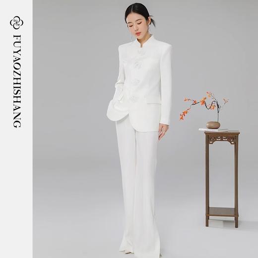 FUYAO扶摇 高端西装外套修身中式立领复古烫钻纹饰改良西服两件套 商品图3