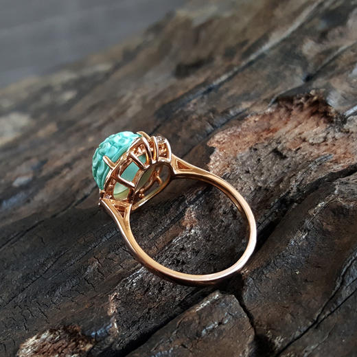 【天然正品】AU750玫瑰金镶钻镶天然高瓷高蓝原矿绿松石戒指  161223NJM31 商品图4
