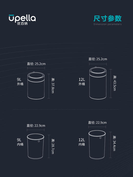 【清仓特惠3.5折】优百纳/Upella 欧式创意家用智能垃圾桶不锈钢自动感应客厅办公室 商品图5