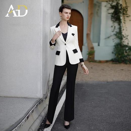 时尚通勤职业装套装女气质戗驳领撞色一粒扣西服外套洋气阔腿裤 商品图0