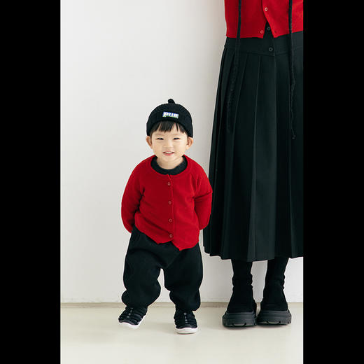 UMILAB【小团圆】亲子系列100%羊毛软糯舒适春节焕新红开衫BM765H 商品图2