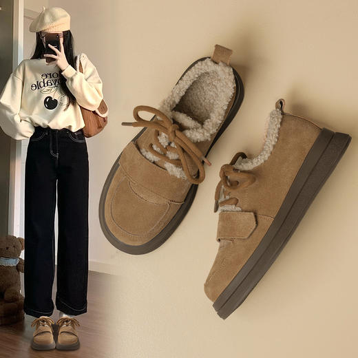 ZHR休闲鞋女2024春季新款洋气休闲百搭加绒加厚软萌魔术贴保暖棉鞋 商品图0