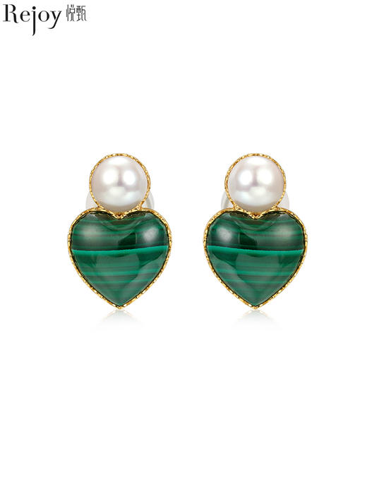 【天猫同款】悦甄 莉莉安-18K金akoya珍珠孔雀石耳夹 商品图0