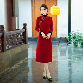 SYG-760喜婆婆婚婚宴旗袍秋冬毛领新款冬款改良中国风长袖婚礼