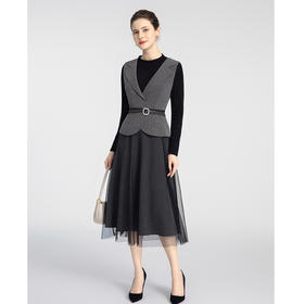 司歌假两件背心连衣裙收腰优雅端庄A881002