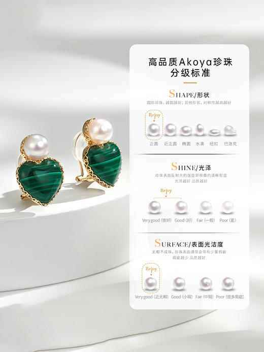 【天猫同款】悦甄 莉莉安-18K金akoya珍珠孔雀石耳夹 商品图3