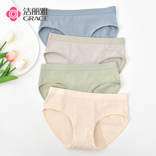 洁丽雅4条装中腰纯棉女士内裤薄款亲肤简约双层纯棉内裆内裤女 商品图2