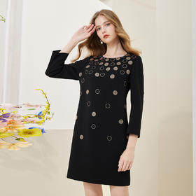 NA803斯尔丽[商场同款]春季新款圆领优雅修身显瘦长袖连衣裙纯色气质