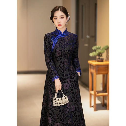 新中式高贵冬天加厚加绒连衣裙长袖SYG751 商品图2