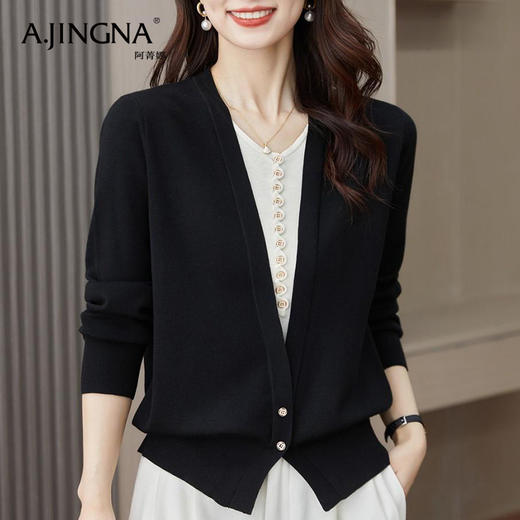 【特价不退换】阿菁娜装饰拼接假两件V领针织毛衫F28D301061 商品图0