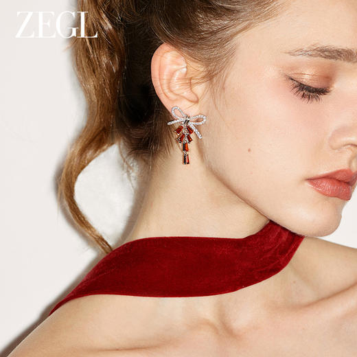 ZEGL设计师新年系列龙年红色蝴蝶结耳环女2024过新年喜庆耳钉耳饰 商品图3