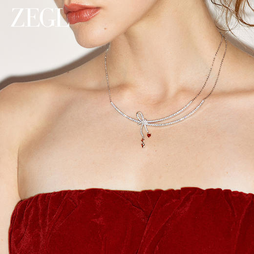 ZEGL设计师新年系列蝴蝶结爱心项链女新款2024爆款春夏锁骨链配饰 商品图3