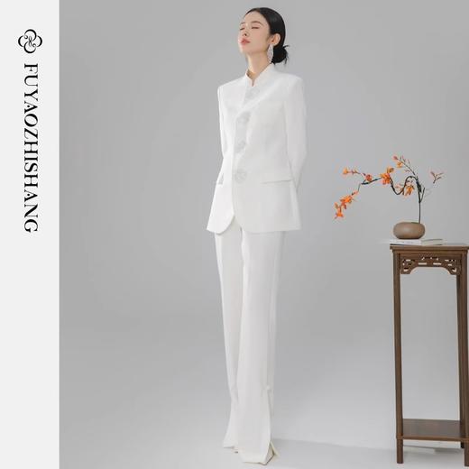 FUYAO扶摇 高端西装外套修身中式立领复古烫钻纹饰改良西服两件套 商品图2