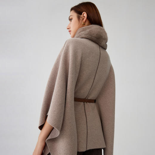 【水貂毛羊绒斗篷外套】羊绒世家秋冬新品女士羊绒蝙蝠衫针织保暖外套 商品图2