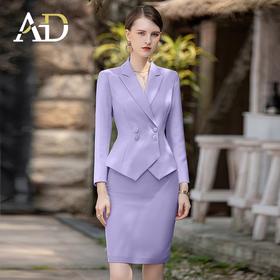 高级感紫色西装外套女秋冬职业装气质女神范艺考播音主持人正装