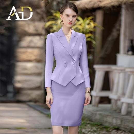 高级感紫色西装外套女秋冬职业装气质女神范艺考播音主持人正装 商品图0