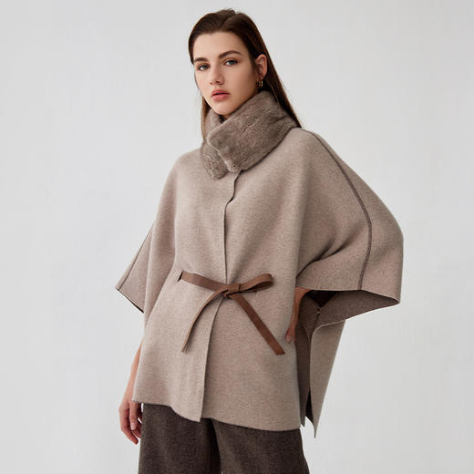 【水貂毛羊绒斗篷外套】羊绒世家秋冬新品女士羊绒蝙蝠衫针织保暖外套 商品图1