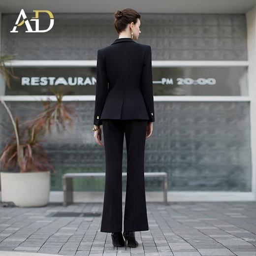 黑色围裹式翘肩西装套装女金属一粒扣西服外套洋气九分阔腿裤子 商品图4