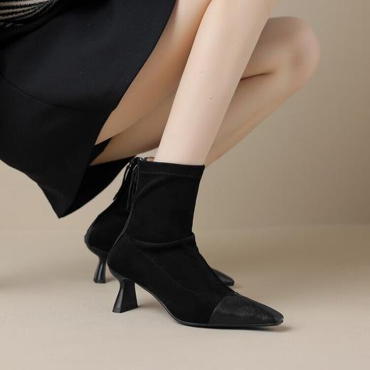 方头后拉链高跟马丁靴，女粗跟感小短靴XCC&X6103 商品图2