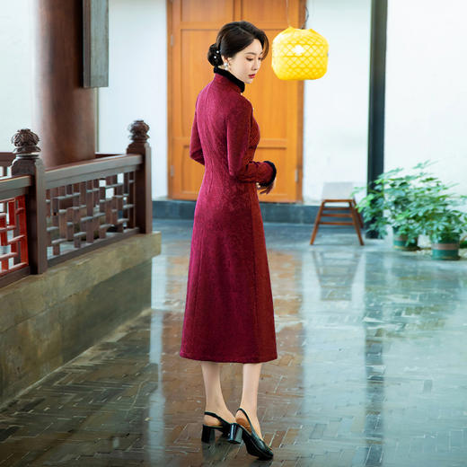 SYG-766新款旗袍冬款加厚水貂绒长款时尚显瘦复古高档连衣裙 商品图2