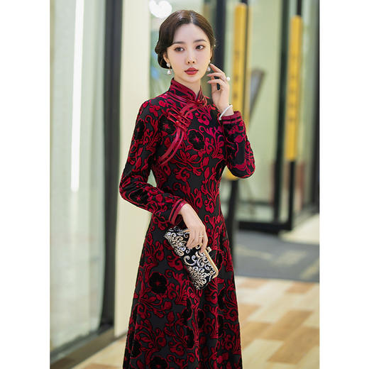 新中式高贵冬天加厚加绒连衣裙长袖SYG751 商品图0