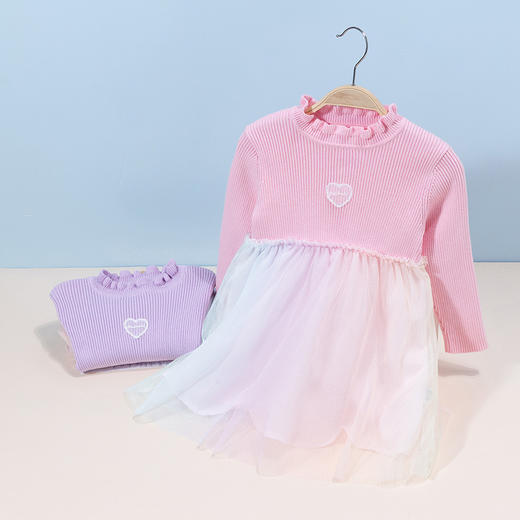 贝贝怡童装春季新款儿童甜美针织裙小女孩炫彩网纱长袖连衣裙233Q381 商品图6