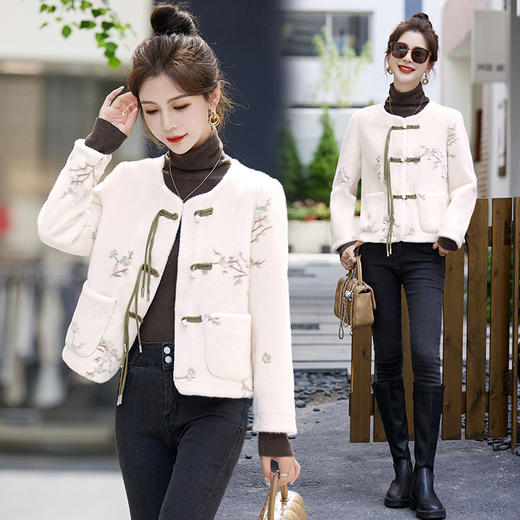 冬季新款，新中式盘扣时尚皮毛一体外套HR-XXM90 商品图1