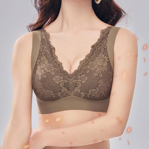 【买一送一 轻梵蓄热保暖内衣】 宽肩设计无痕侧边蓄热保暖背心文胸 轻盈无痕温暖 亲肤透气高弹 蕾丝聚拢上托收副乳半固定杯V领 商品图3