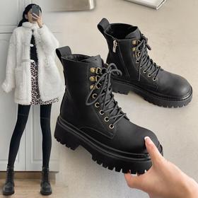 ZHR英伦马丁靴女2024年春季新款潮酷复古休闲甜酷加绒厚底工装靴