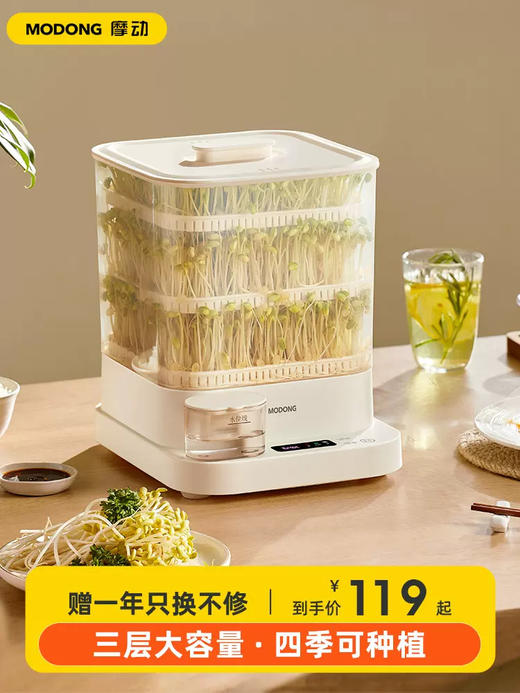 摩动豆芽机家用全自动智能发芽豆牙盆神器自制小型绿豆催芽苗灌盆 商品图0