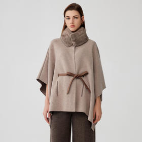 【水貂毛羊绒斗篷外套】羊绒世家秋冬新品女士羊绒蝙蝠衫针织保暖外套