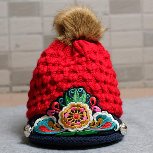 秋冬新款，中国风女贴布包头帽针织保暖帽子绣花民族风旅游帽YMF-1026 商品图1