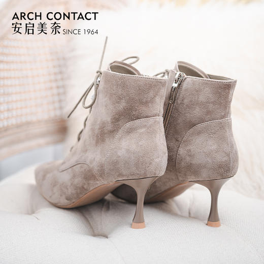 ARCH CONTACT安启美奈秋冬新品羊猄皮舒适尖头高跟女靴 商品图2