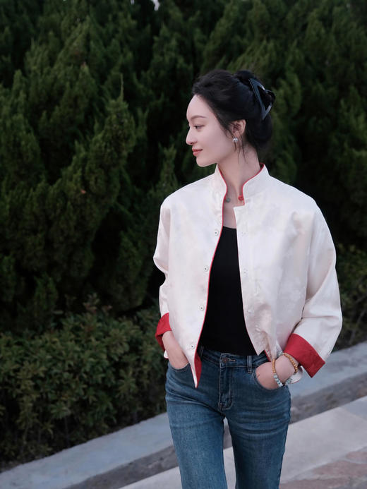 盛唐牡丹 |真丝提花玉扣小立领外套 商品图4