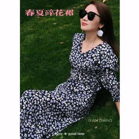 定制—浪漫复古风—植物印花连衣裙法式春天仙女裙 2201025