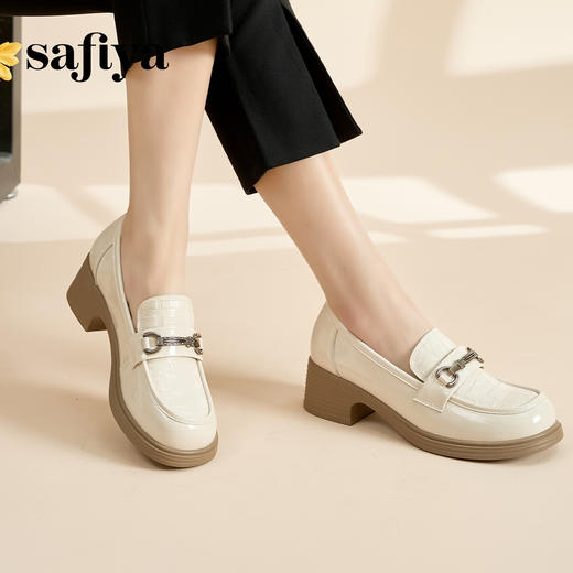 Safiya/索菲娅2024春季英伦风粗跟石头纹软底舒适漆皮乐福鞋 SF41112159/SF43112159 商品图7