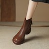 冬季新款，软皮圆头英复古时装靴女粗跟中跟后拉链瘦瘦烟筒靴ASN&1291 商品缩略图2