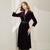 NA835斯尔丽新款气质V领收腰显瘦A摆灯芯绒中长款连衣裙 商品缩略图0