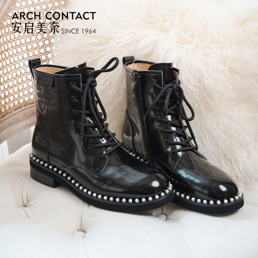 软底马丁靴 | ARCHCONTACT安启美奈 圆头珍珠边52881 商品图2