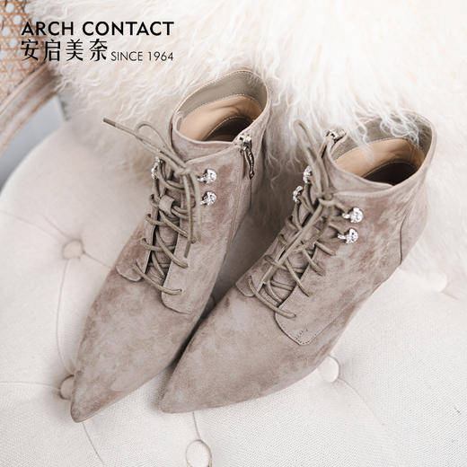 ARCH CONTACT安启美奈秋冬新品羊猄皮舒适尖头高跟女靴 商品图3