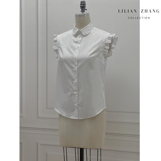 定制-法式复古-文艺清新-荷叶边无袖 气质纯色  夏季衬衫 2202010 商品图1