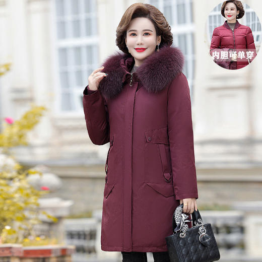 ALBB-可拆卸妈妈羽绒服女中长款加厚活里活面中老年派克服冬装大码外套 商品图0