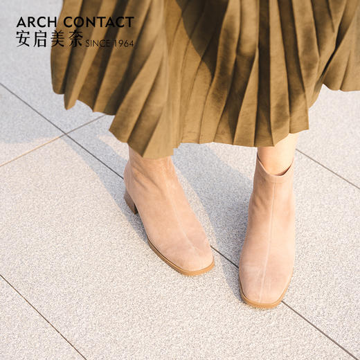 ARCH CONTACT安启美奈秋冬新品羊反绒中跟圆头女靴 商品图7