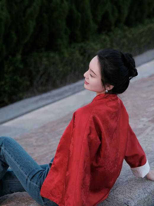 盛唐牡丹 |真丝提花玉扣小立领外套 商品图3