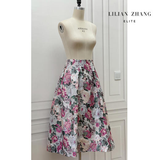 定制-法式复古—牡丹立体浮雕-轻奢高腰织锦 气质半身裙  2203011 商品图1