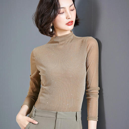 雀说 高领网纱打底衫女秋冬内搭闪光丝洋气小衫亮丝上衣女4ZF-MZ803602 商品图6
